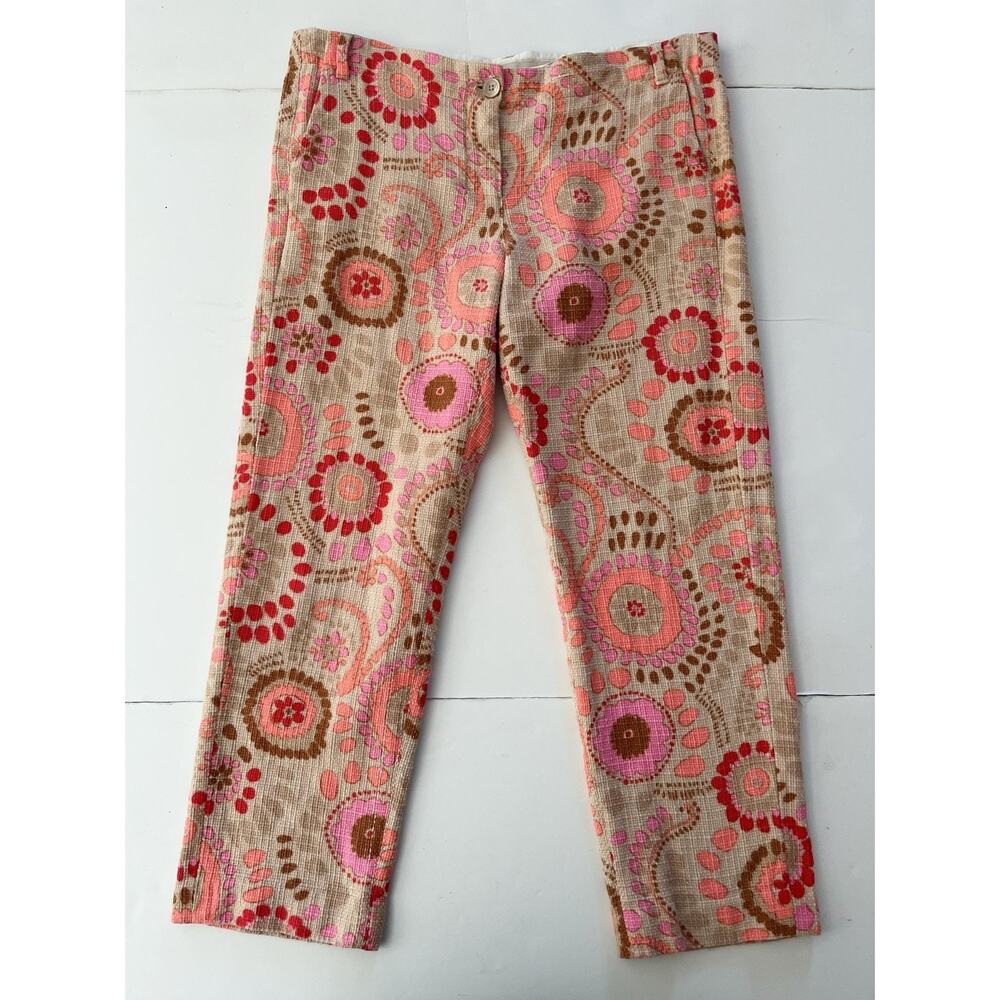 S MaxMara Tweed Pants Womens 34x25 Multicolor Floral Corduroy Crop Straight Leg